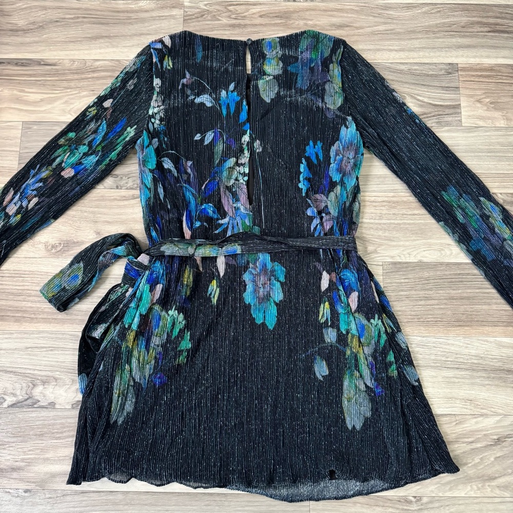 Dress the Population Kirsi Metallic Floral Long Sleeve Minidress Turquoise Multi - Picture 7 of 7